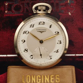 Swiss 14K yellow gold keyless pocket watch Circa 1954