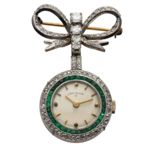 Elegant yellow and white gold American brooch watch Circa 1950