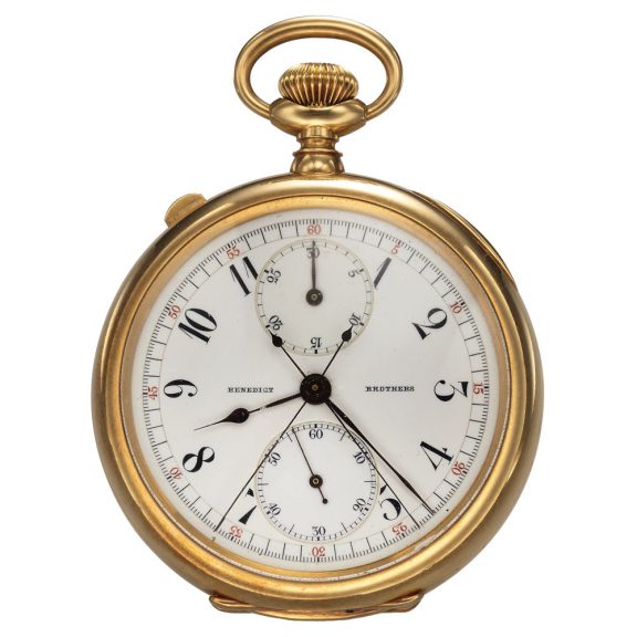 American gold keyless lever split-seconds chronograph Circa 1910 American gold keyless lever split-seconds chronograph Circa 1910