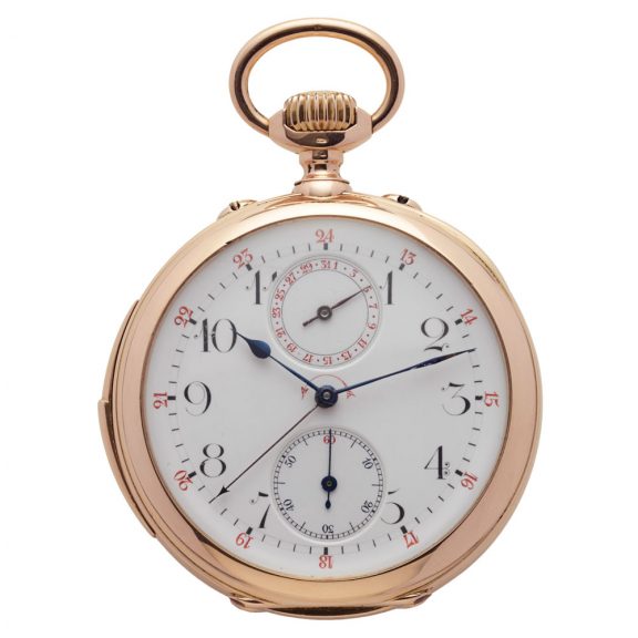 Swiss gold quarter repeater with date and alarm Circa 1880