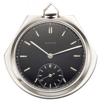 Swiss stainless steel clam-shaped pocket watch Circa 1950