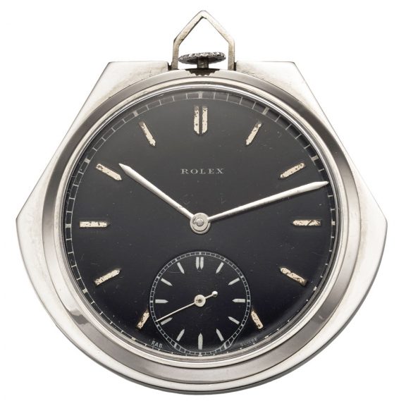 Swiss stainless steel clam-shaped pocket watch Circa 1950 Swiss stainless steel clam-shaped pocket watch Circa 1950