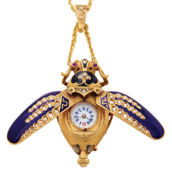 Swiss gold Art Nouveau beetle-form pendant watch Circa 1900 Swiss gold Art Nouveau beetle-form pendant watch Circa 1900
