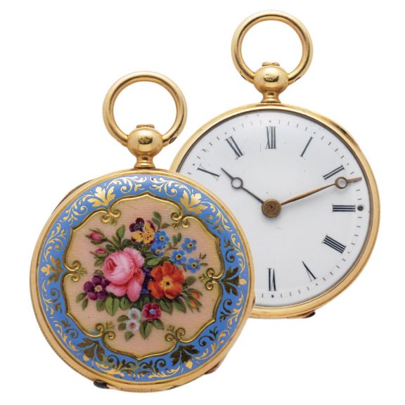 French miniature gold and enamel pendant watch Circa 1850 French miniature gold and enamel pendant watch Circa 1850
