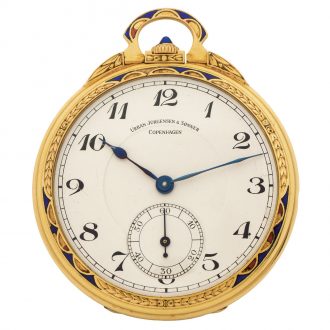 Danish yellow gold Art Deco enamel pocket watch Circa 1925