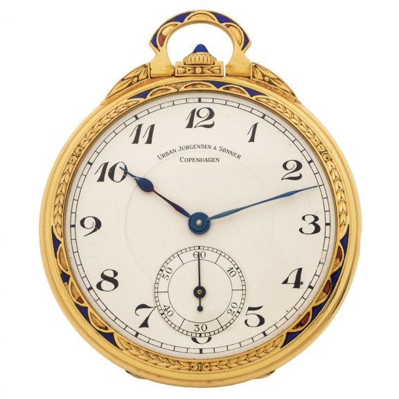 Danish yellow gold Art Deco enamel pocket watch Circa 1925