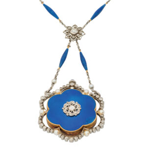Elegant Danish gold, pearl and diamond pendant watch Circa 1900