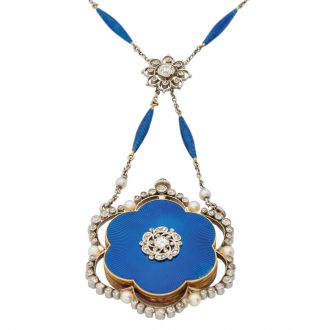 Elegant Danish gold, pearl and diamond pendant watch Circa 1900