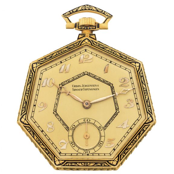 Danish gold and enamel Art Deco pocket watch Circa 1920
