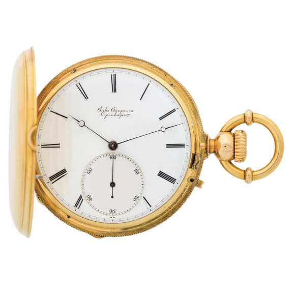 Fine Danish gold engine turned lever pocket watch Circa 1864