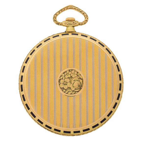 Swiss yellow, white gold and enamel dress pocket watch Circa 1925