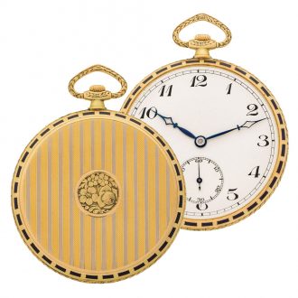 Swiss yellow, white gold and enamel dress pocket watch Circa 1925