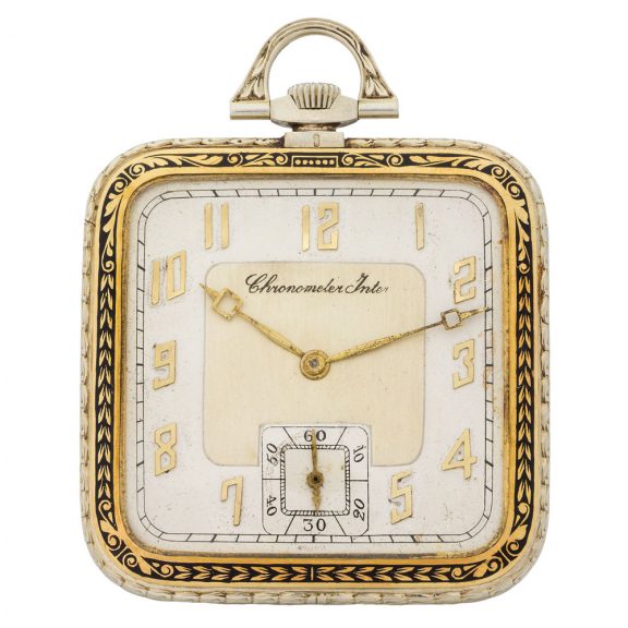 Swiss 14K yellow and white gold square pocket watch Circa 1925
