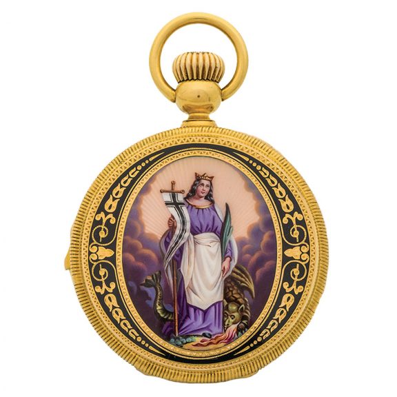 Swiss gold and enamel quarter repeating pocket watch Circa 1910