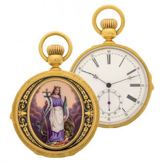 Swiss gold and enamel quarter repeating pocket watch Circa 1910