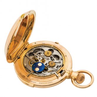 Equally rare Danish gold minute repeating chronograph Circa 1875