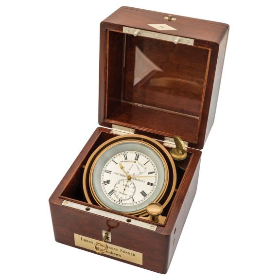 Danish brass deck chronometer with power reserve Circa 1852