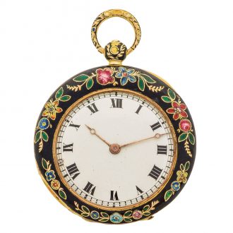 Small French gold and champlevé enamel lady's watch Circa 1830