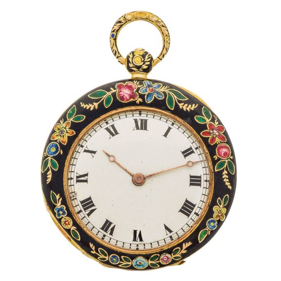 Small French gold and champlevé enamel lady's watch Circa 1830