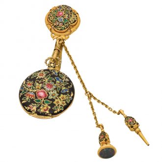 Small French gold and champlevé enamel lady's watch Circa 1830