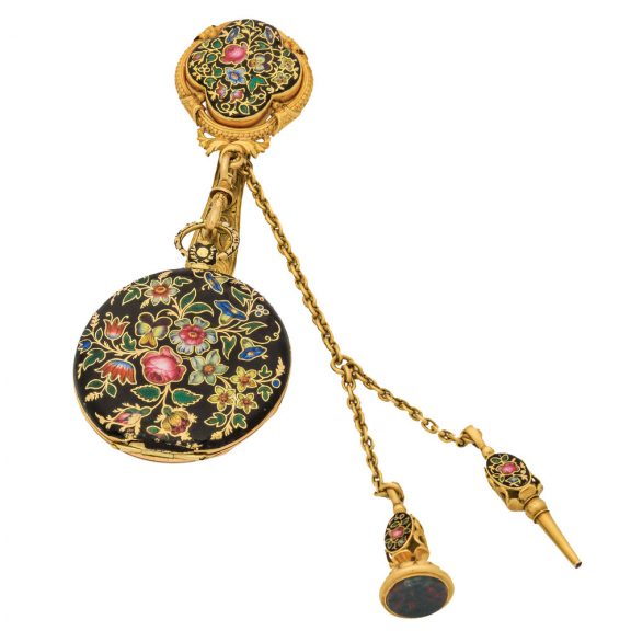 Small French gold and champlevé enamel lady's watch Circa 1830 Small French gold and champlevé enamel lady's watch Circa 1830