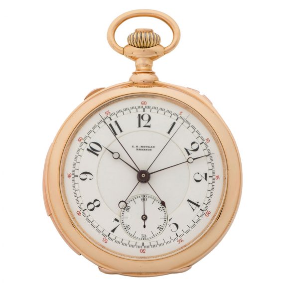 Swiss gold repeater with split-seconds chronograph Circa 1890 Swiss gold repeater with split-seconds chronograph Circa 1890