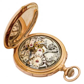 Swiss gold repeater with split-seconds chronograph Circa 1890 Swiss gold repeater with split-seconds chronograph Circa 1890