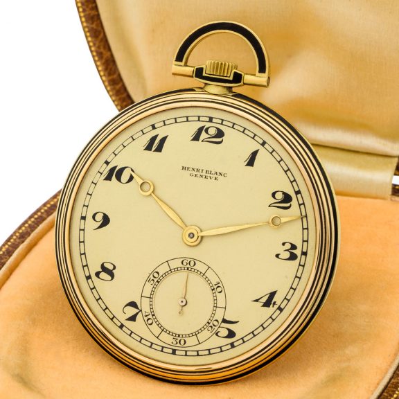Swiss gold and black enamel Art Deco pocket watch Circa 1925