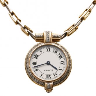 French yellow and white gold, diamond pendant watch Circa 1990