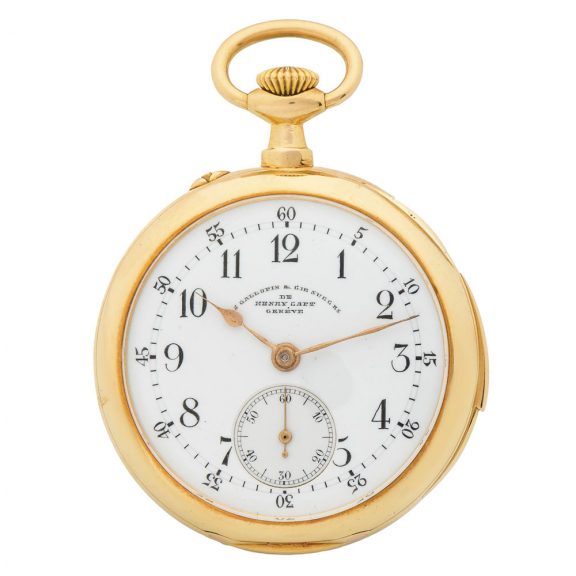 Swiss 18K gold minute repeating keyless pocket watch Circa 1890