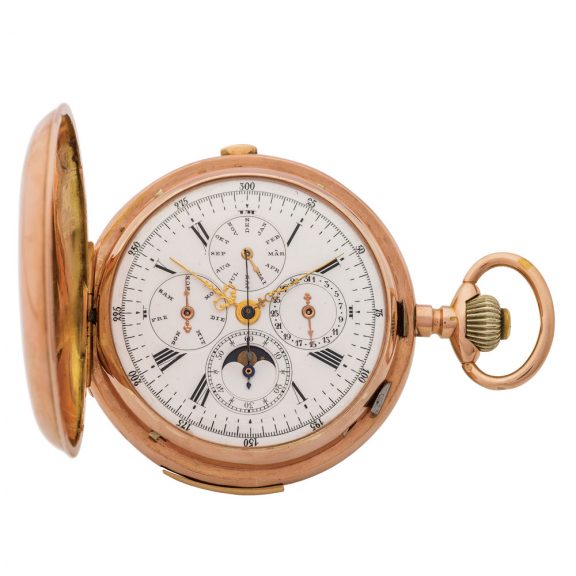 Swiss 14K pink gold astronomical pocket watch Circa 1900