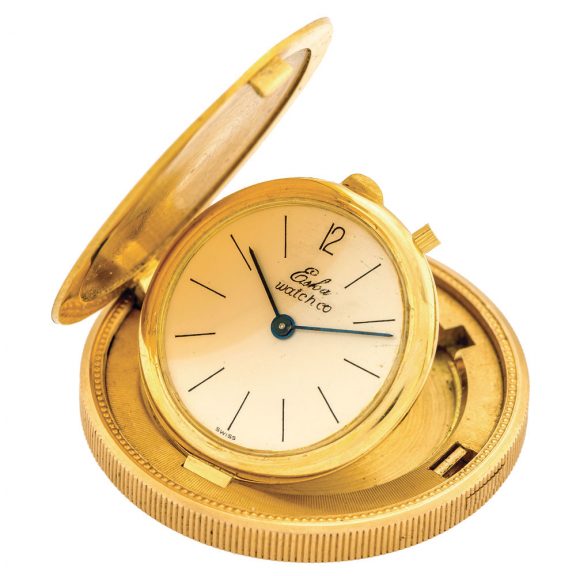 Swiss gold watch set into U.S. 20 dollar coin dated 1904 Circa 1960