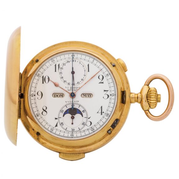 Swiss gold repeater with chronograph and moon phases Circa 1910