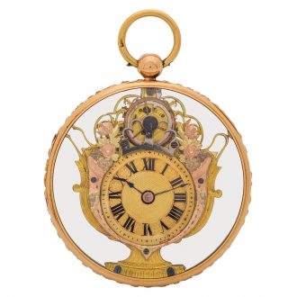 Swiss multicolour gold glazed key wind verge watch Circa 1810