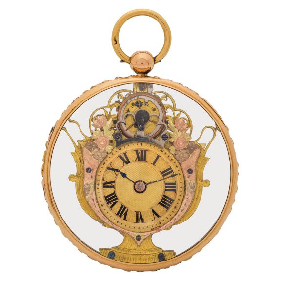 Swiss multicolour gold glazed key wind verge watch Circa 1810