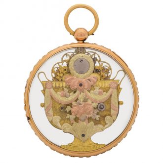 Swiss multicolour gold glazed key wind verge watch Circa 1810