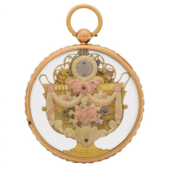 Swiss multicolour gold glazed key wind verge watch Circa 1810 Swiss multicolour gold glazed key wind verge watch Circa 1810