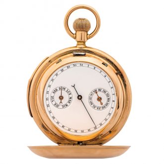 Swiss gold repeating double-dialed pocket watch Circa 1900 Swiss gold repeating double-dialed pocket watch Circa 1900