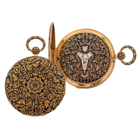 Charming French gold and champleve enamel digital watch Circa 1830 Charming French gold and champleve enamel digital watch Circa 1830