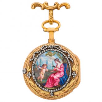 Elegant English gold quarter repeating verge watch Circa 1870
