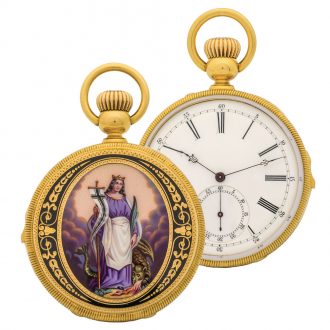 Swiss gold quarter repeater with enamel portrait Circa 1910