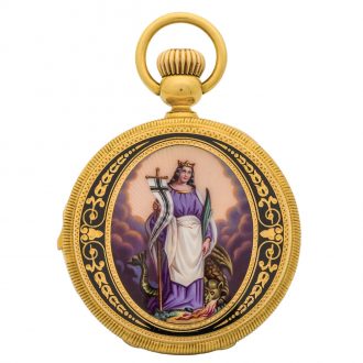 Swiss gold quarter repeater with enamel portrait Circa 1910