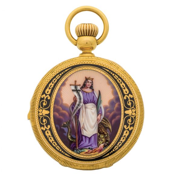 Swiss gold quarter repeater with enamel portrait Circa 1910