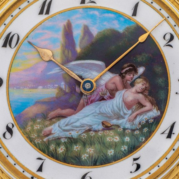Swiss gold Art Nouveau watch with lovely enamel scene Circa 1910 Swiss gold Art Nouveau watch with lovely enamel scene Circa 1910