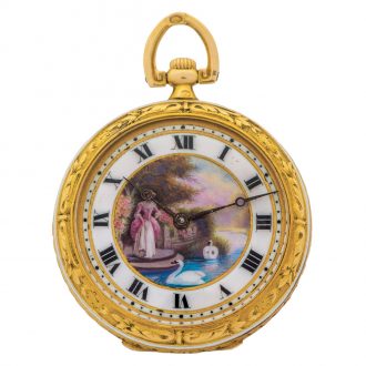 Small Swiss gold watch with enamel decoration Circa 1910