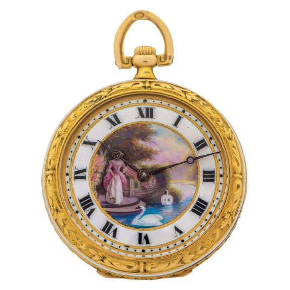 Small Swiss gold watch with enamel decoration Circa 1910