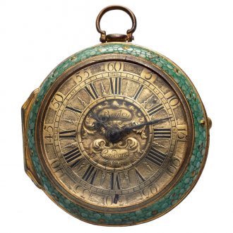 Rare English gold verge pocket watch in shagreen case Circa 1720