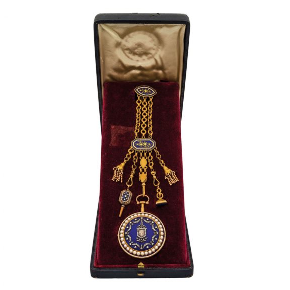 Elegant Swiss gold watch with matching chatelaine Circa 1800