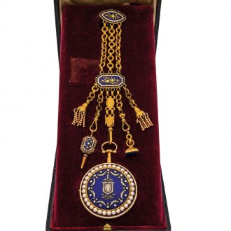 Elegant Swiss gold watch with matching chatelaine Circa 1800