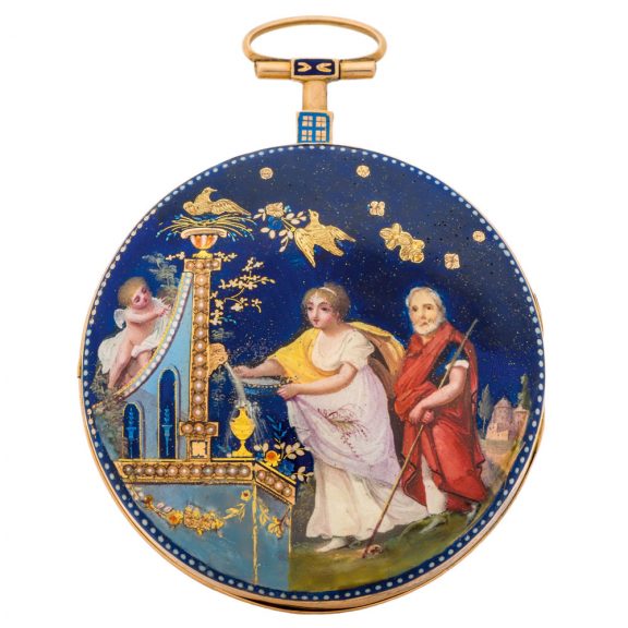 Charming Swiss yellow gold and enamel pocket watch Circa 1800